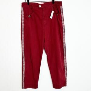 Anthropologie Maroon Tuxedo Embroidered Women High Rise Pants Size US 12 New